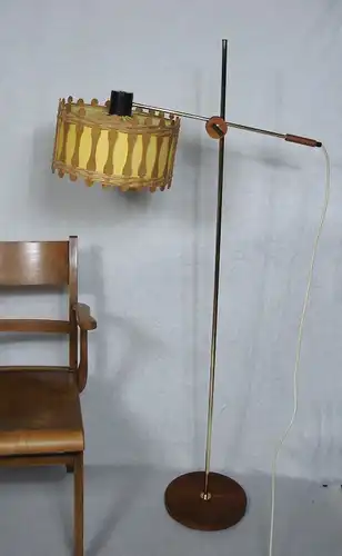 50er 60er Stehlampe Rattan Messing Teak, multi flexibel verstellbar, Mid Century Modern Design