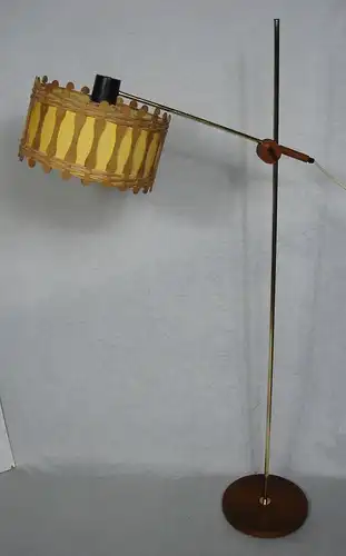 50er 60er Stehlampe Rattan Messing Teak, multi flexibel verstellbar, Mid Century Modern Design