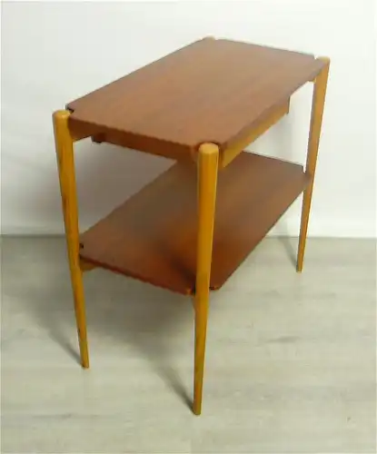 50er Teak Beistelltisch Fritz Hansen, 2 Ebenen 1 Schublade, Mid Century Modern