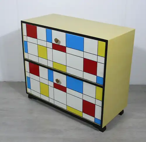 50er Schuhschrank 2 Klapptüren Mondrian Stil Muster, Mid Century Modern