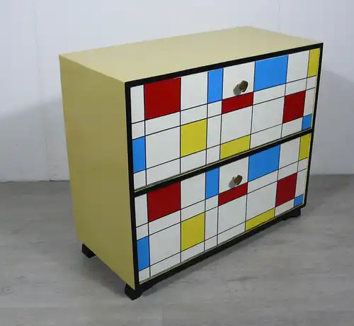 50er Schuhschrank 2 Klapptüren Mondrian Stil Muster, Mid Century Modern