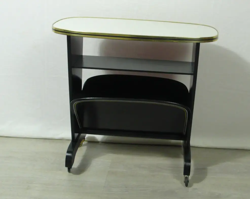 50er 60er Beistelltisch Lese Rolltisch mit Zeitungsfach, grau + schwarz, Mid Century Modern



 2