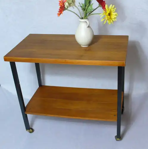 60er Beistelltisch Rolltisch mit Ablage Teak Furnier Wilhelm Renz ? Mid Century