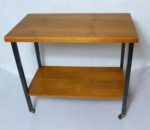 60er Beistelltisch Rolltisch mit Ablage Teak Furnier Wilhelm Renz ? Mid Century