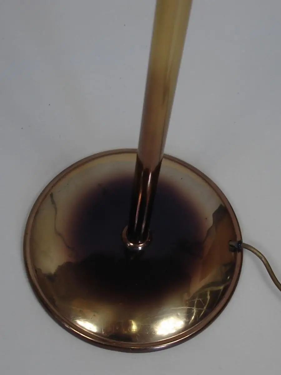50er Schwenkarm Stehlampe Messing, original Space Age Schirm, Mid Century Modern, alter B + M Stil 4