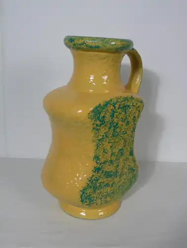 60er Bodenvase mit Henkel von Dümler & Breiden, überarbeitet handbemalt in Pastell-Orange + Türkis