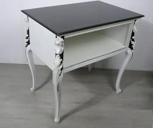 1930er Anrichte Tisch Chippendale Stil mit Ablage, Weiß + Nußbaum dunkel 