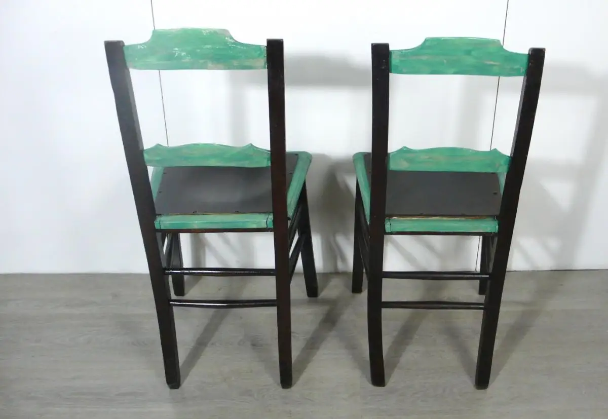 2 antike Stühle Cafehaus Stühle, Nußb dunkel + Antik Shabby Türkis, um 1900 Gründerzeit, handbemalt 3