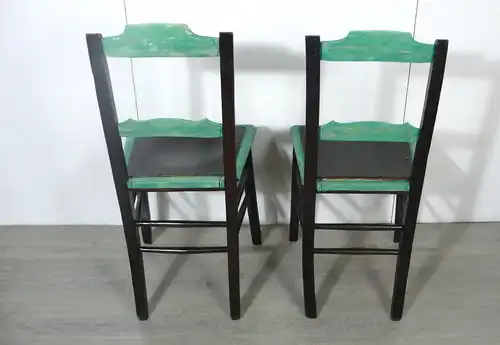 2 antike Stühle Cafehaus Stühle, Nußb dunkel + Antik Shabby Türkis, um 1900 Gründerzeit, handbemalt