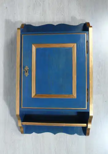 Alter Hängeschrank 1türig Gewürzschrank etc. shabby Blau + Kupfer