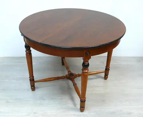 1930er Esstisch rund ausziehbar zu oval, Eiche Vollholz + Schwarz Biedermeier Stil