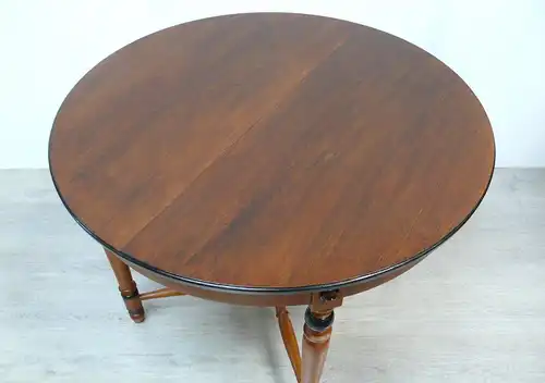 1930er Esstisch rund ausziehbar zu oval, Eiche Vollholz + Schwarz Biedermeier Stil