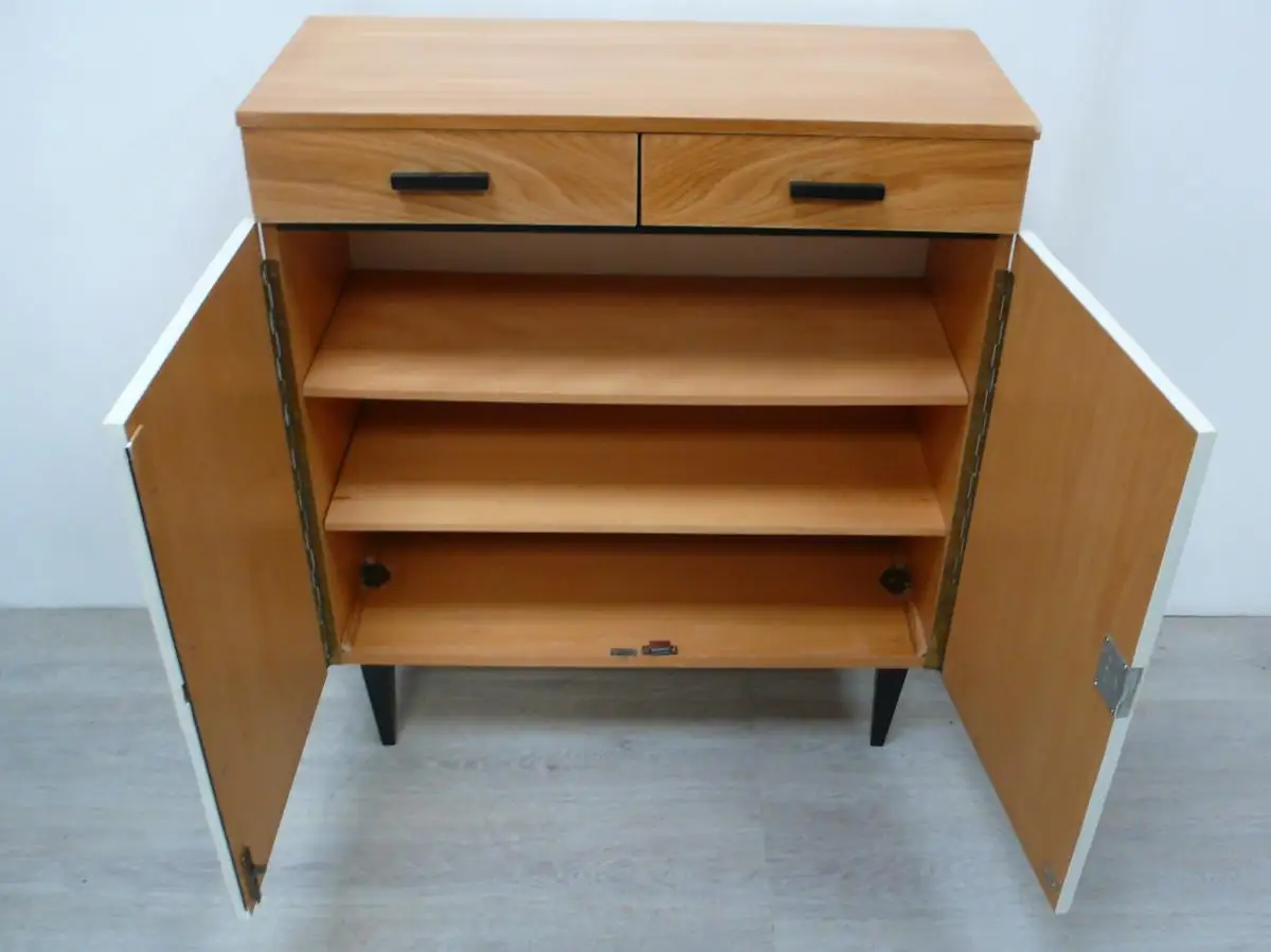 50er 60er Sideboard Flurschrank 2-türig 2 Schubladen Buche + Mondrian Stil Muster Mid Century Modern 5