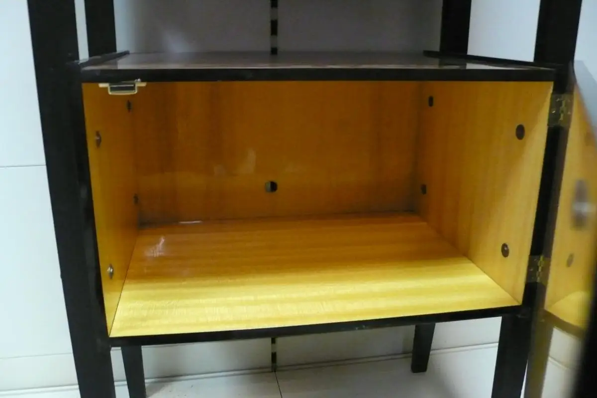60er Schmaler Schrank Geschirrschrank Italienisches Design Schwarz + Teak Hochglanz Mid Century Modern 4