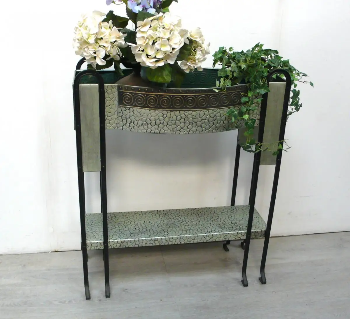 Metall Blumenständer Blumenbank shabby metallic Mint-Grün Jugendstil 1920 1
