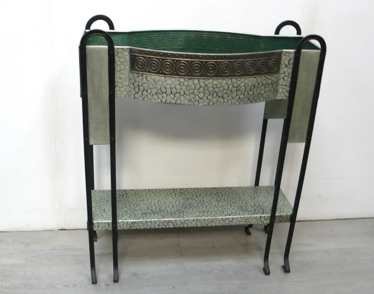 Metall Blumenständer Blumenbank shabby metallic Mint-Grün Jugendstil 1920 2