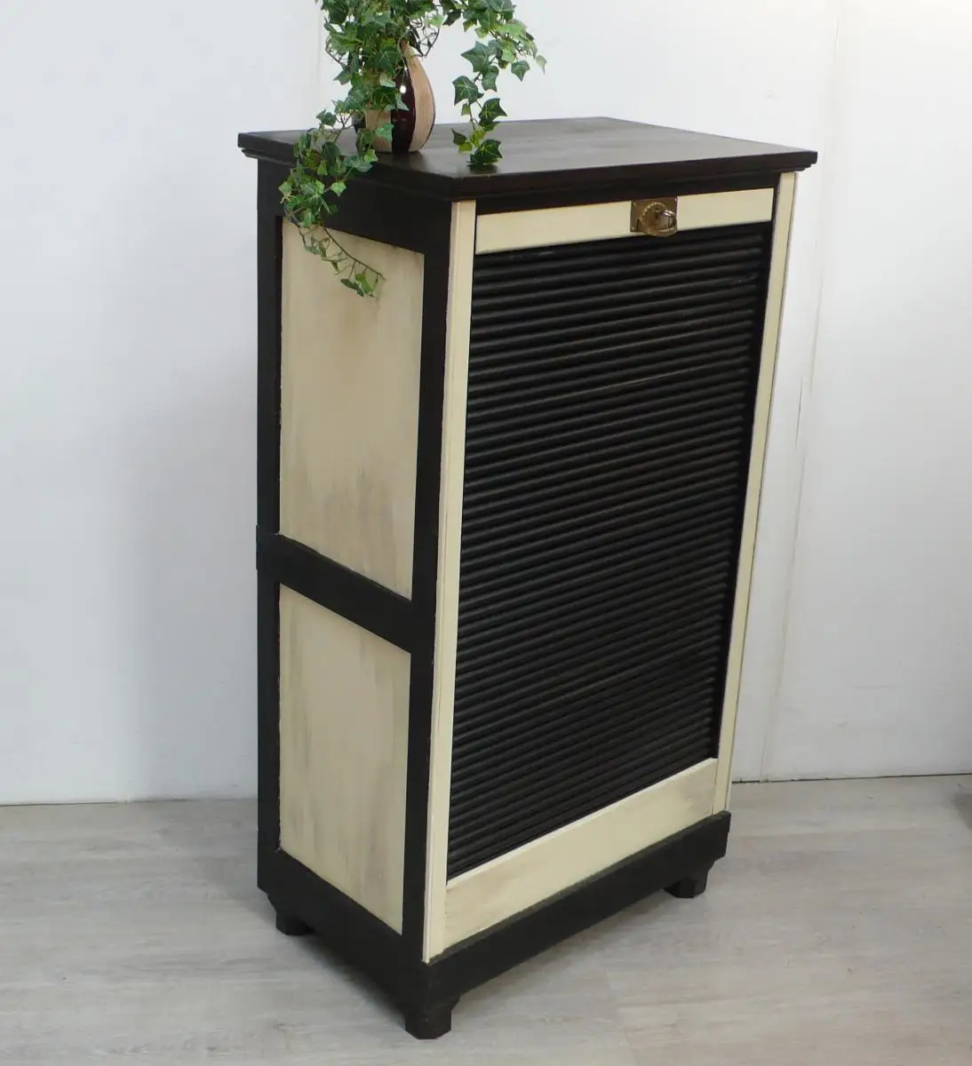 Rolladenschrank Aktenschrank Nußb dunkel + Shabby Creme Jugendstil um 1910 0