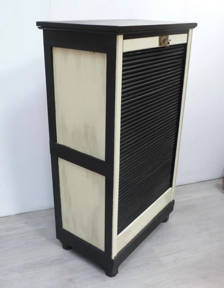 Rolladenschrank Aktenschrank Nußb dunkel + Shabby Creme Jugendstil um 1910 1