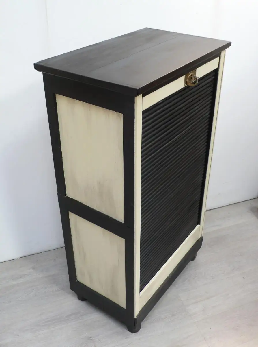 Rolladenschrank Aktenschrank Nußb dunkel + Shabby Creme Jugendstil um 1910 2