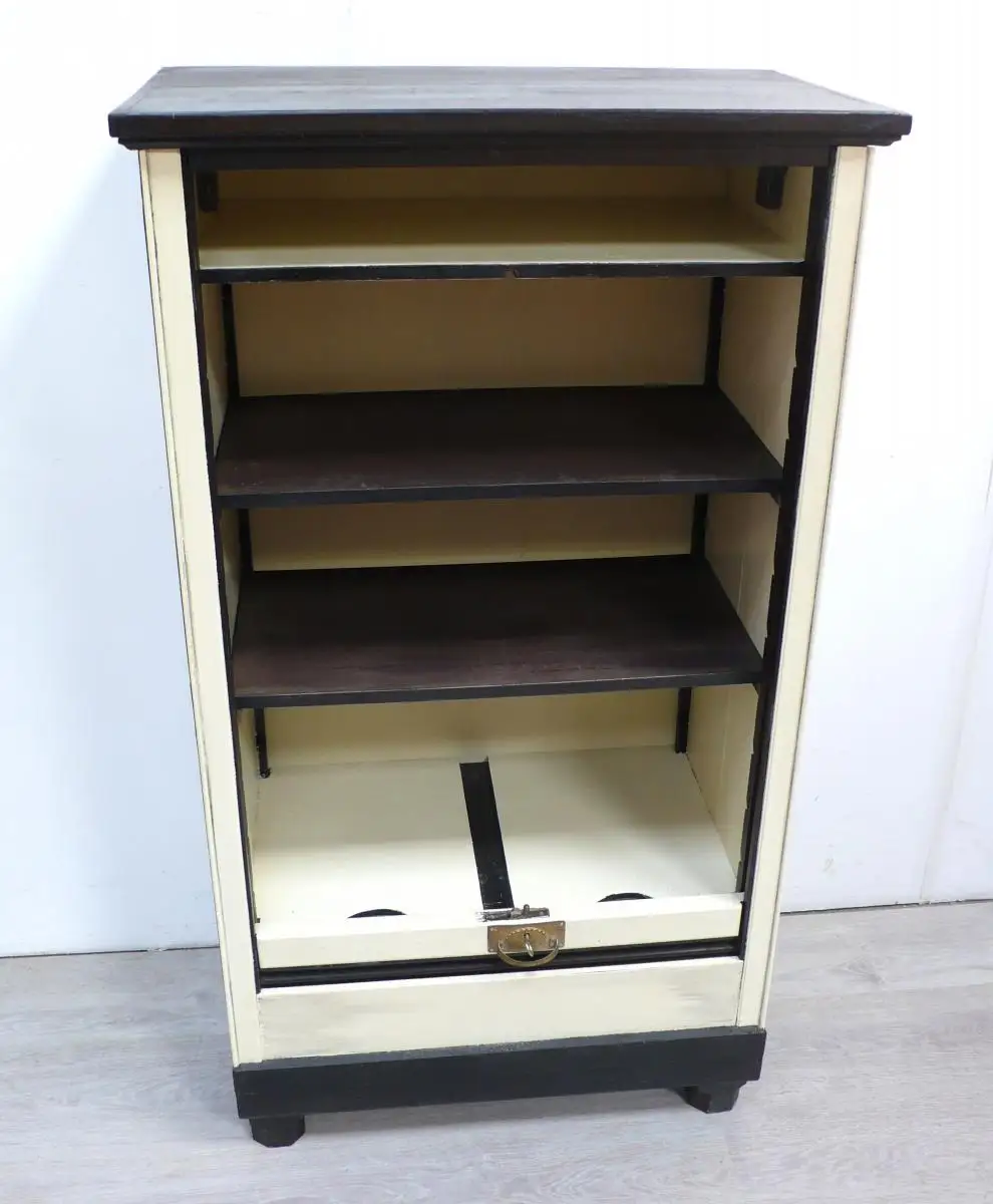 Rolladenschrank Aktenschrank Nußb dunkel + Shabby Creme Jugendstil um 1910 3
