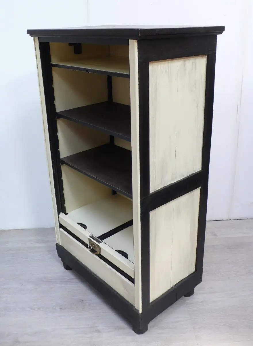 Rolladenschrank Aktenschrank Nußb dunkel + Shabby Creme Jugendstil um 1910 7