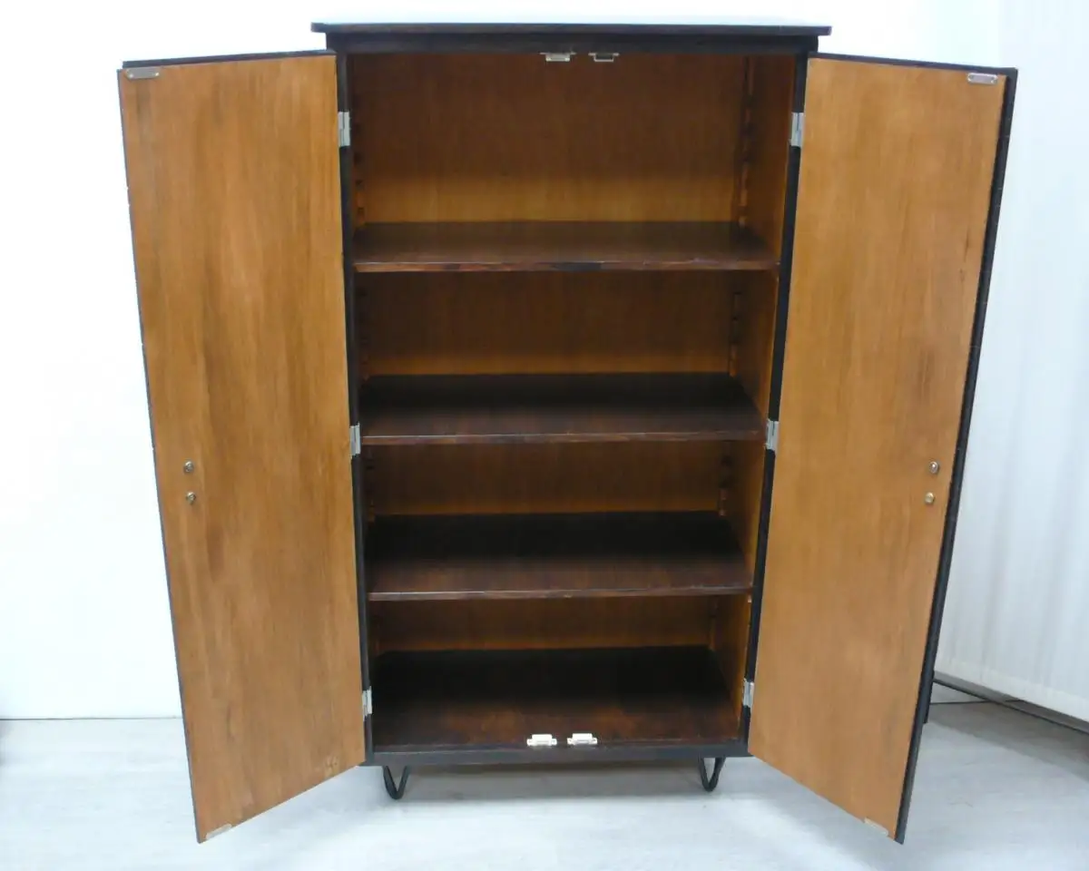 50er Vertiko / Highboard 2-türig, Nußbaum hell-dunkel Haarnadelbeine Mid Century Modern 3