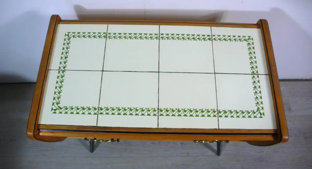 50er 60er Flurschränkchen Kommode Nähtischchen 4 Schubladen Fliesen Oberfläche schräge Beine Mid Century Modern 6