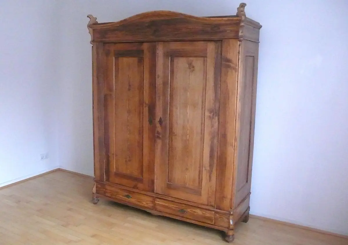 Antiker Dielenschrank, Kleiderschrank, 2-türig, 2 Schubladen Weichholz Natur Steckschrank um 1870 Louis Philippe 0