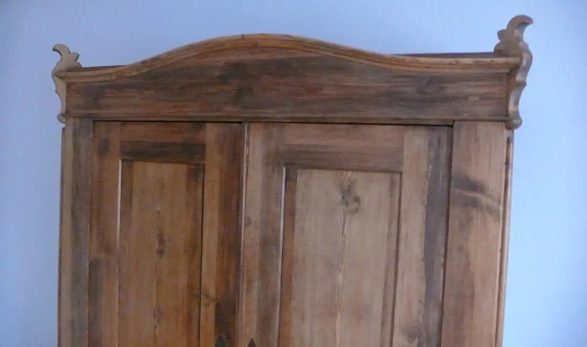 Antiker Dielenschrank, Kleiderschrank, 2-türig, 2 Schubladen Weichholz Natur Steckschrank um 1870 Louis Philippe 3