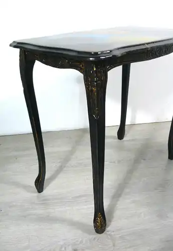 3er Set Satz Tische Beistelltische Chippendale Stil Schwarz marmoriert Epoxit Kunst Handarbeit