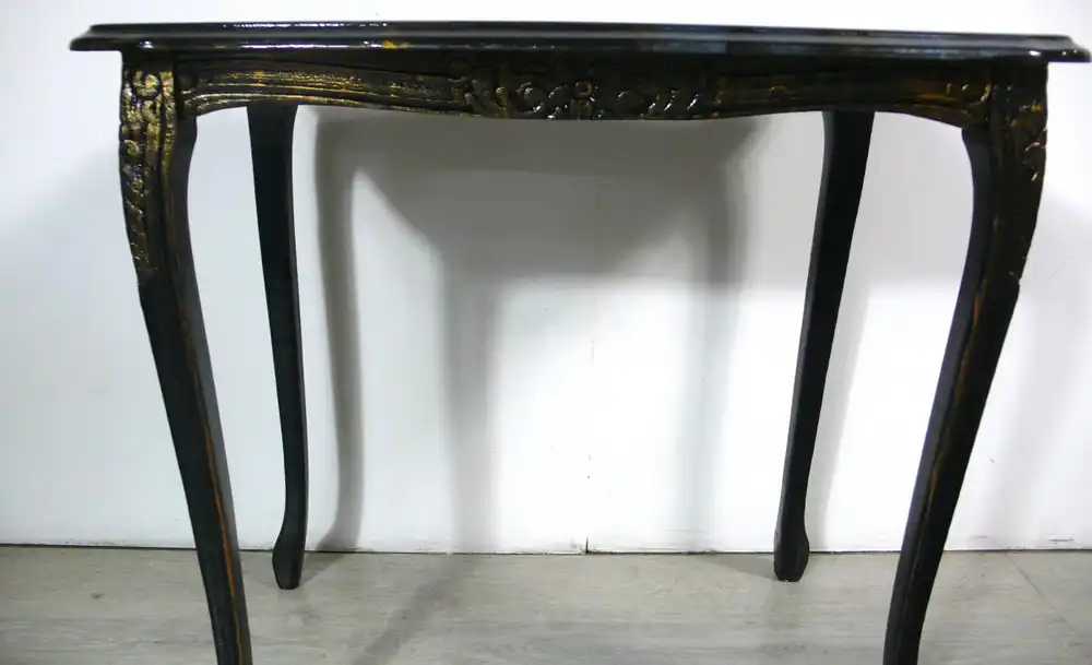 3er Set Satz Tische Beistelltische Chippendale Stil Schwarz marmoriert Epoxit Kunst Handarbeit 7