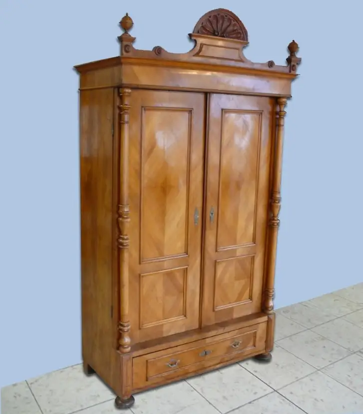 Dielenschrank Kleiderschrank 2-türig 1 Schublade Nußbaum Vollholz Kirschholz Furnier Gründerzeit um 1880 0