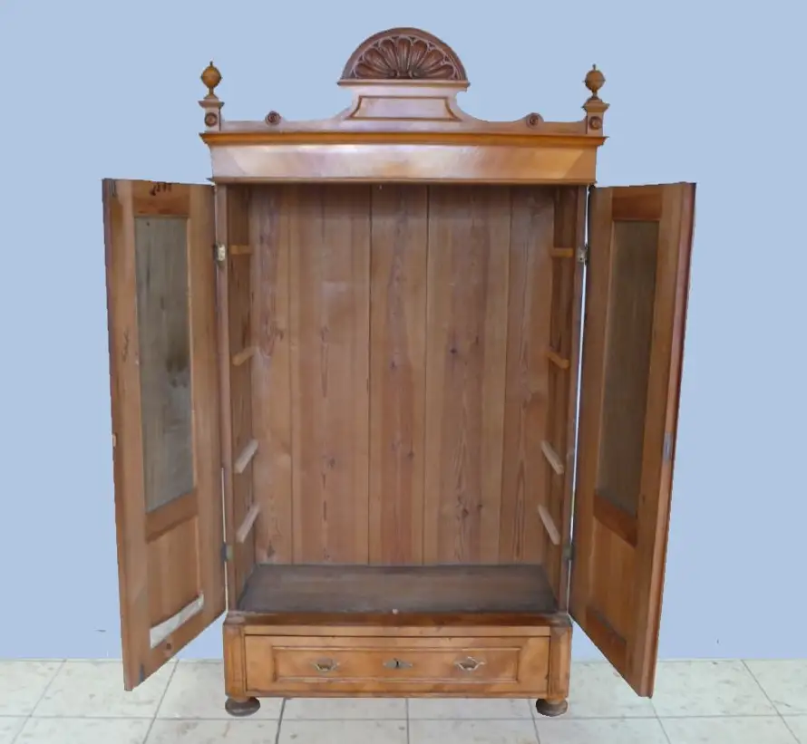 Dielenschrank Kleiderschrank 2-türig 1 Schublade Nußbaum Vollholz Kirschholz Furnier Gründerzeit um 1880 2
