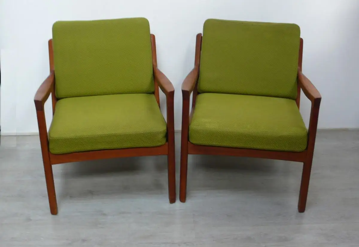 2 Armlehnsessel Lounge Sessel Teak + Creme Polsterung  France & Son Dänemark, 50er Danish Modern Mid Century Modern 5