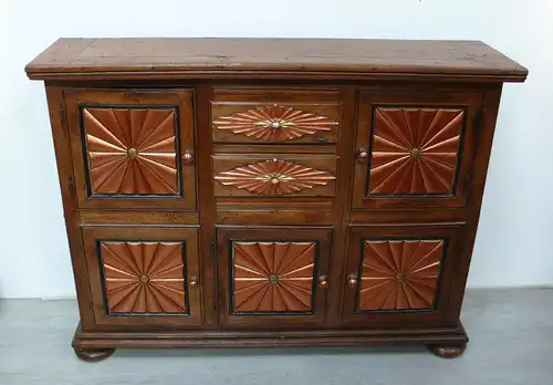 Sideboard aus Mexiko Rustikal Vollholz 5 Türen 2 Schubladen mit Kupfer handbemalt Mexiko Landhaus Stil