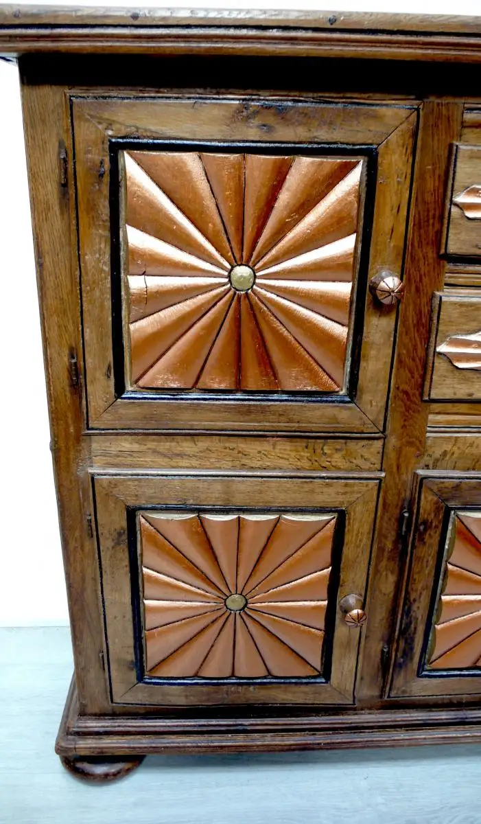 Sideboard aus Mexiko Rustikal Vollholz 5 Türen 2 Schubladen mit Kupfer handbemalt Mexiko Landhaus Stil 5