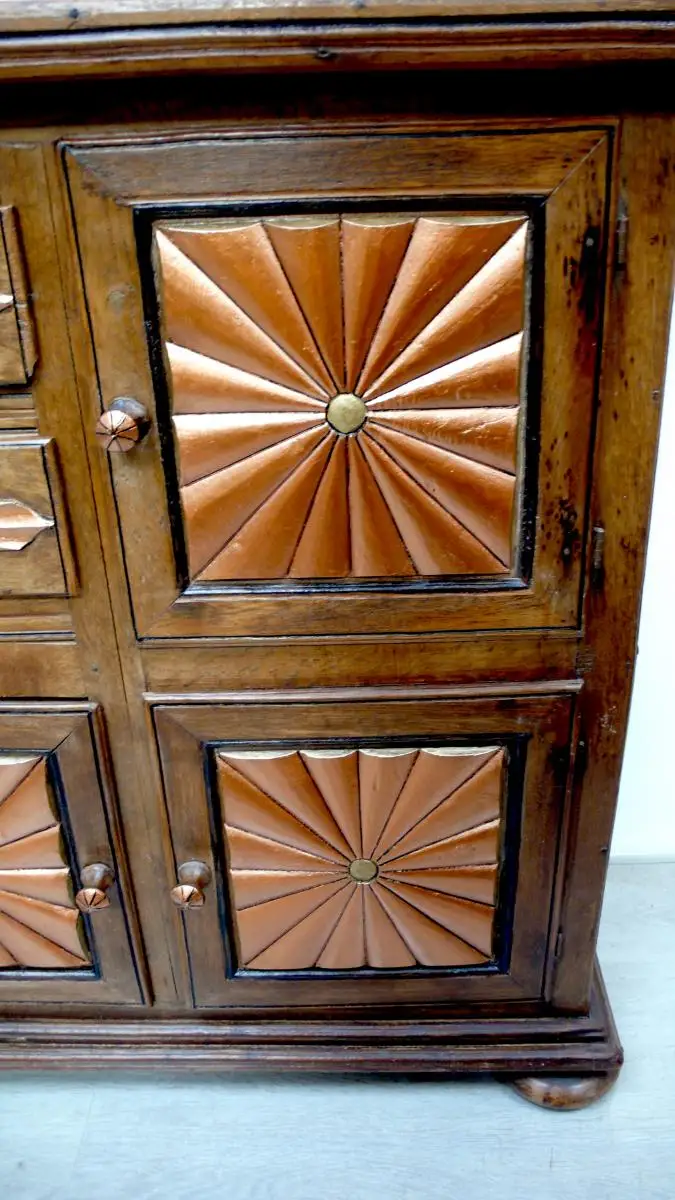 Sideboard aus Mexiko Rustikal Vollholz 5 Türen 2 Schubladen mit Kupfer handbemalt Mexiko Landhaus Stil 6