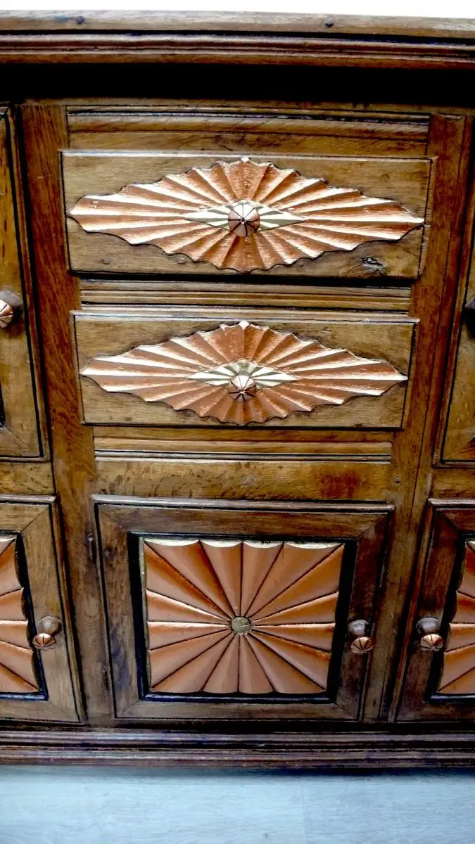 Sideboard aus Mexiko Rustikal Vollholz 5 Türen 2 Schubladen mit Kupfer handbemalt Mexiko Landhaus Stil 7