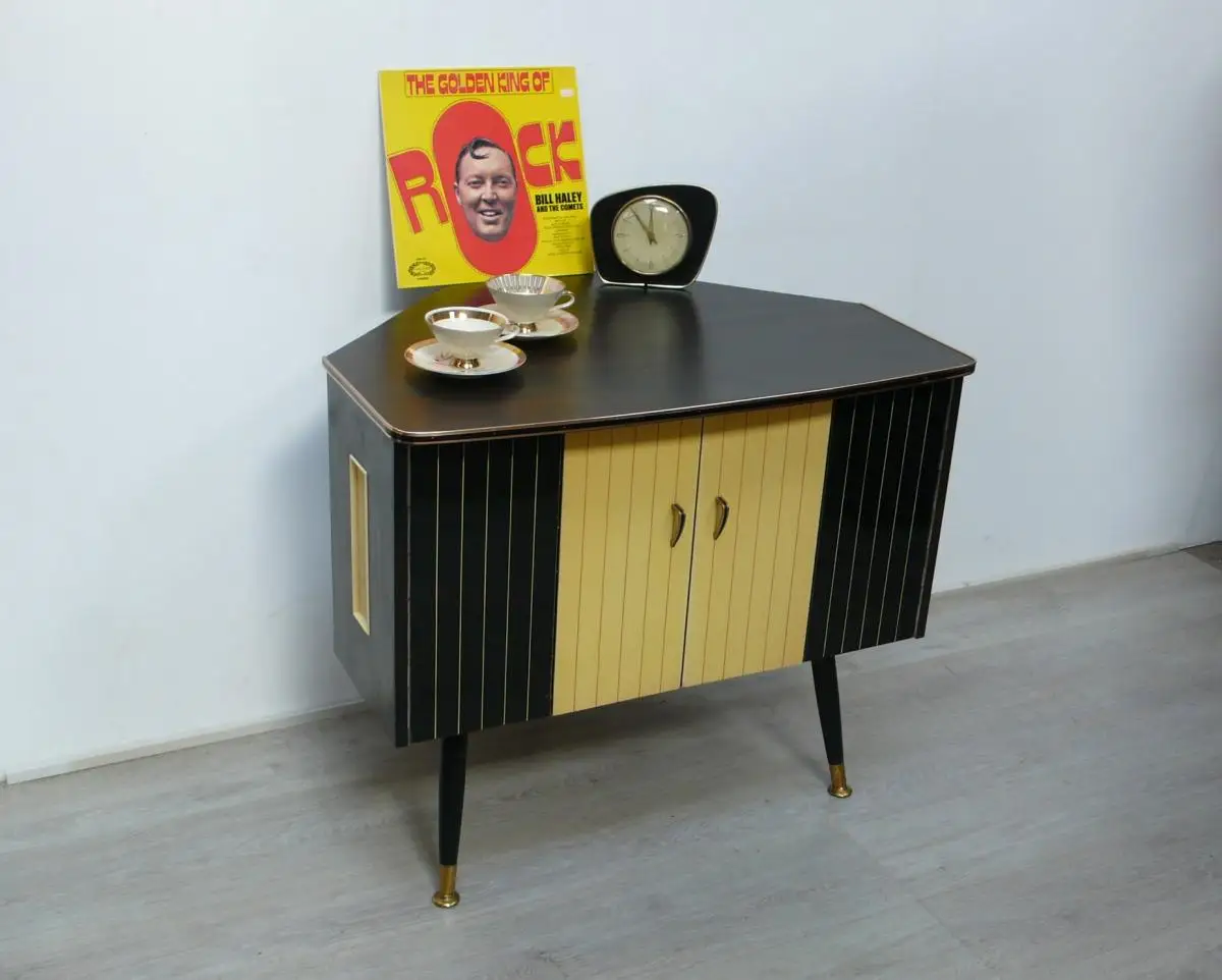 50er Eckschrank Barschrank mit Falttüren + schräge Beine Rockabilly Mid Century Modern 0