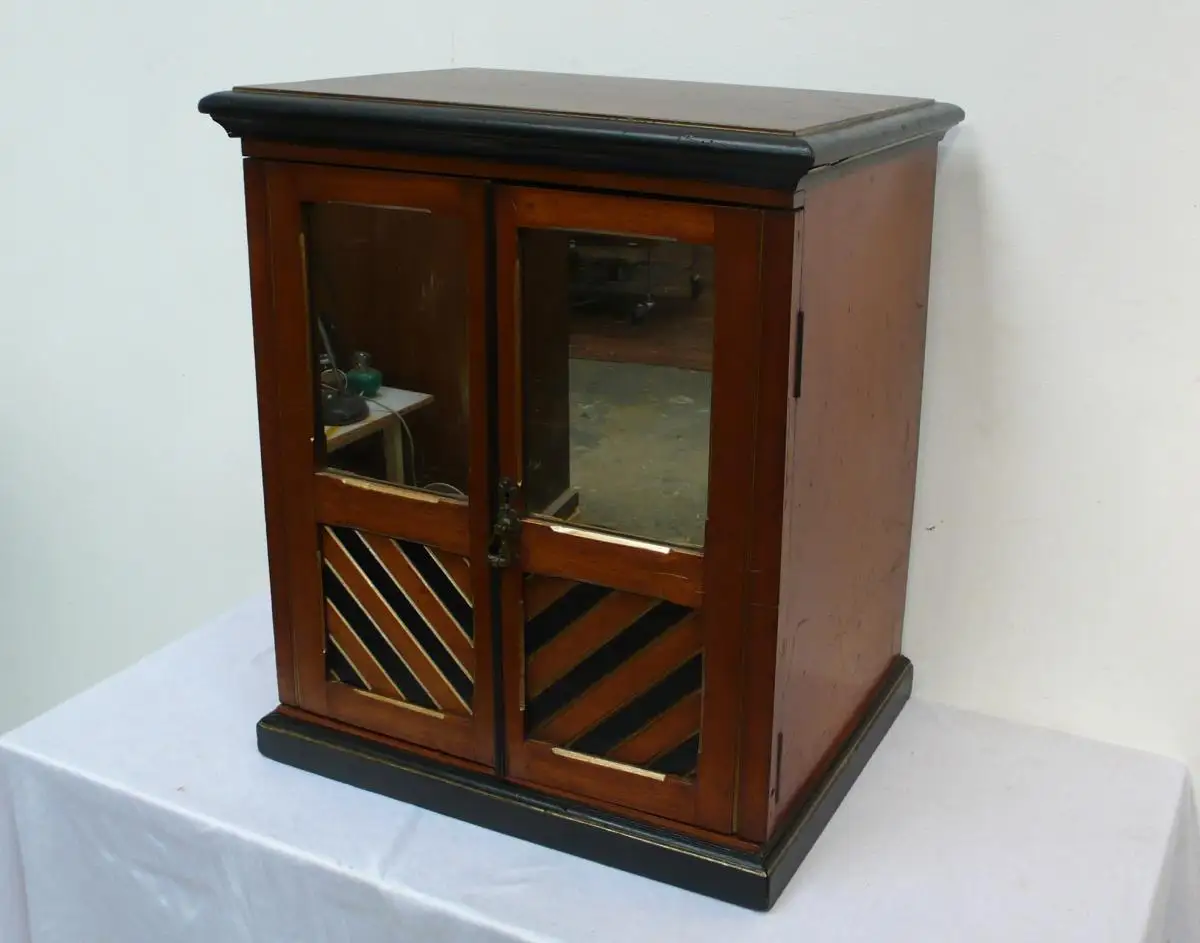 Schmuckschrank  Schmuckkasten aus Englischem Besteckschrank mit 2 Spiegeltüren 4 Schubladen, England um 1880 0