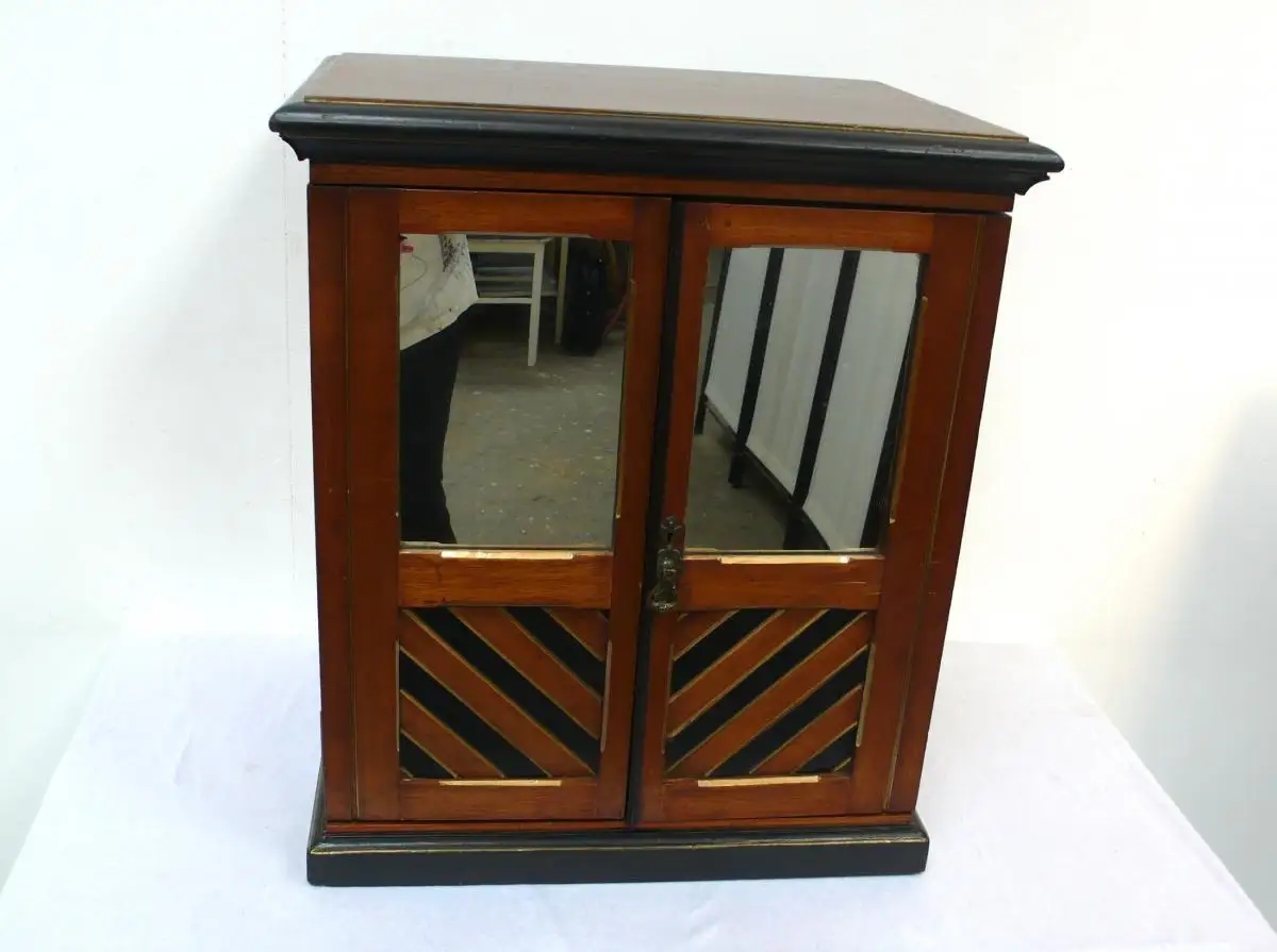 Schmuckschrank  Schmuckkasten aus Englischem Besteckschrank mit 2 Spiegeltüren 4 Schubladen, England um 1880 2