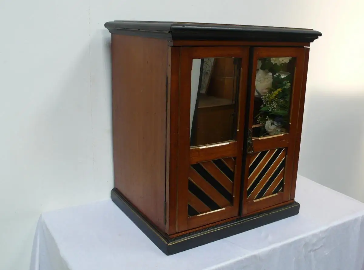 Schmuckschrank  Schmuckkasten aus Englischem Besteckschrank mit 2 Spiegeltüren 4 Schubladen, England um 1880 3