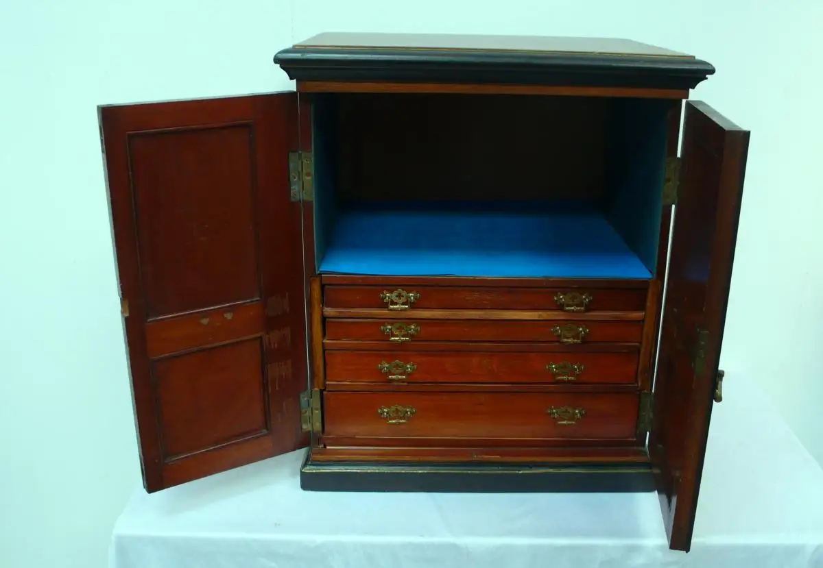 Schmuckschrank  Schmuckkasten aus Englischem Besteckschrank mit 2 Spiegeltüren 4 Schubladen, England um 1880 5