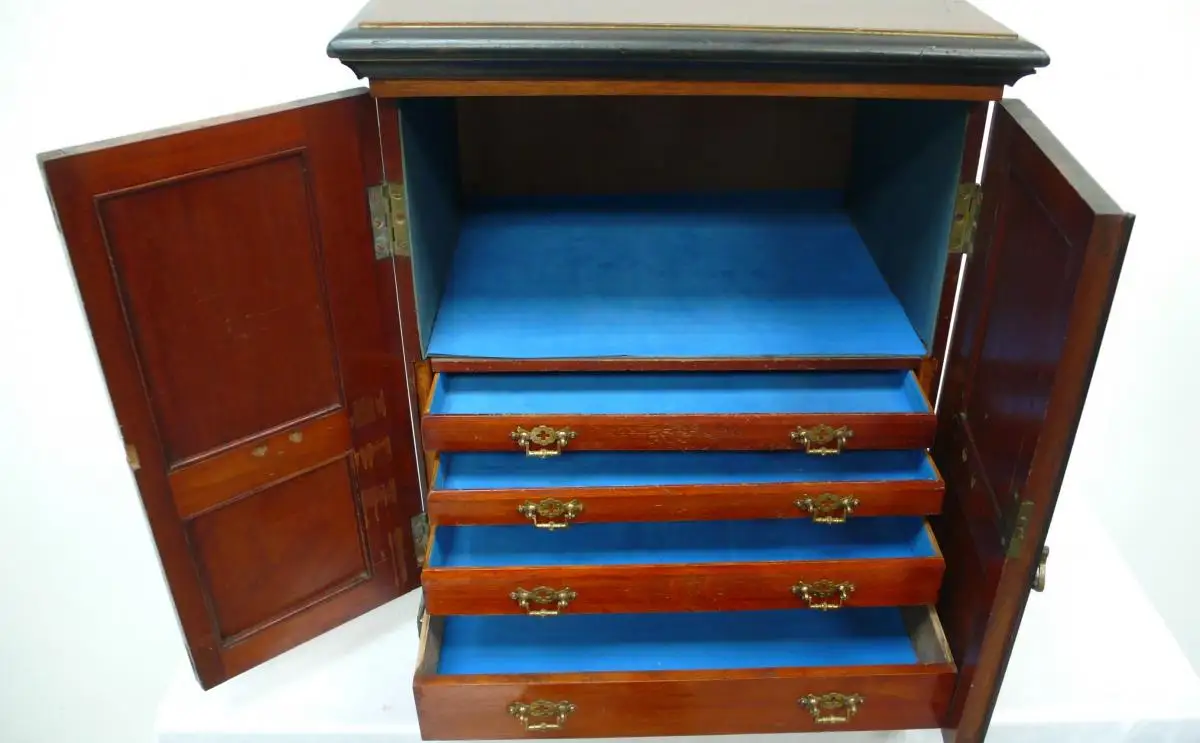 Schmuckschrank  Schmuckkasten aus Englischem Besteckschrank mit 2 Spiegeltüren 4 Schubladen, England um 1880 6