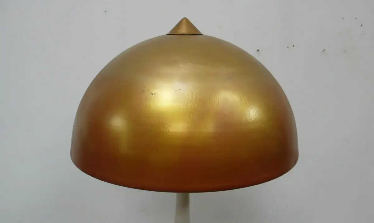 Alte Säulen Stehlampe Holz mit Tisch Weiß + Metallschirm in Gold Bronze (alter Bad Godesberger Straßenlampen-Schirm) 40er 5