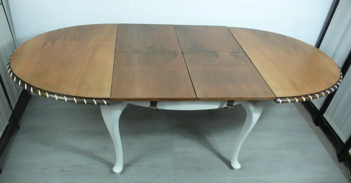 Großer Esstisch Oval Chippendale Stil ausziehbar Weiß + Nußaum Natur ca 1930er 5