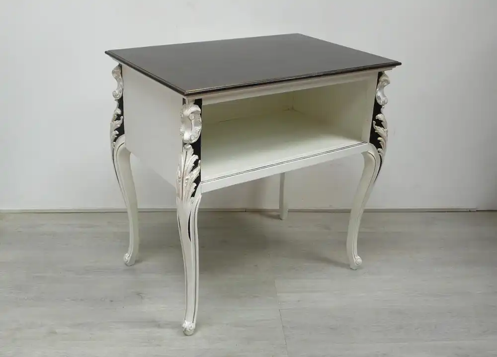 Konsolentisch Anrichte mit Türfach, Vollholz um 1930, im Chippendale Barock Stil,  Mint Weiß Gold, handbemalt  1