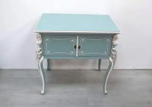 Konsolentisch Anrichte mit Türfach, Vollholz um 1930, im Chippendale Barock Stil,  Mint Weiß Gold, handbemalt 