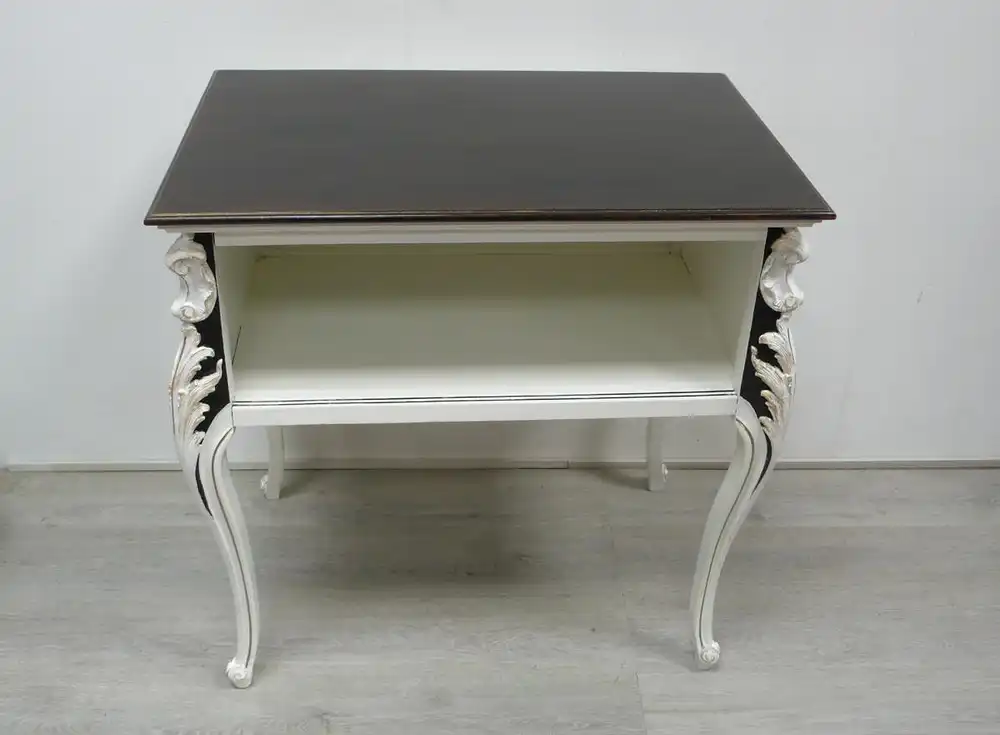 Konsolentisch Anrichte mit Türfach, Vollholz um 1930, im Chippendale Barock Stil,  Mint Weiß Gold, handbemalt  2