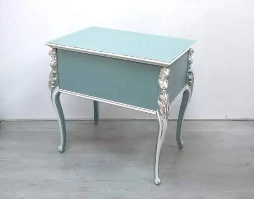 Konsolentisch Anrichte mit Türfach, Vollholz um 1930, im Chippendale Barock Stil,  Mint Weiß Gold, handbemalt 